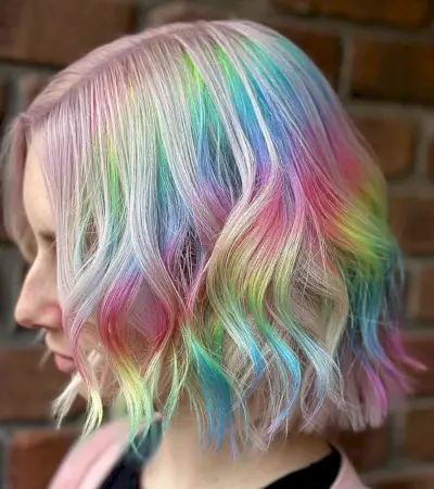 Holographic Rainbow with Pink Platinum Base for Short Hair