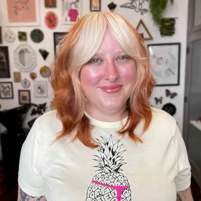 Copper Hair with Blonde Bangs Hair Color Idea