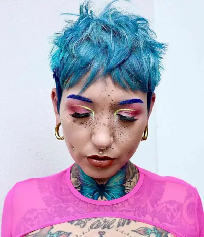 Punk-Inspired Blue Choppy Pixie Hair Color Idea