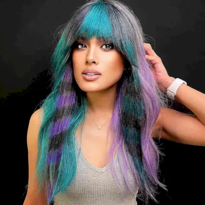 Teal, Purple, and Black Long Hair