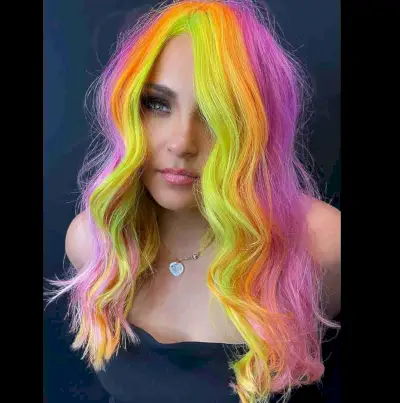 Medium-Length Rainbow-Inspired Hair Color