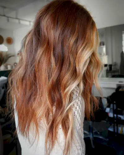 Auburn and Walnut Blend with a Blonde Money Piece