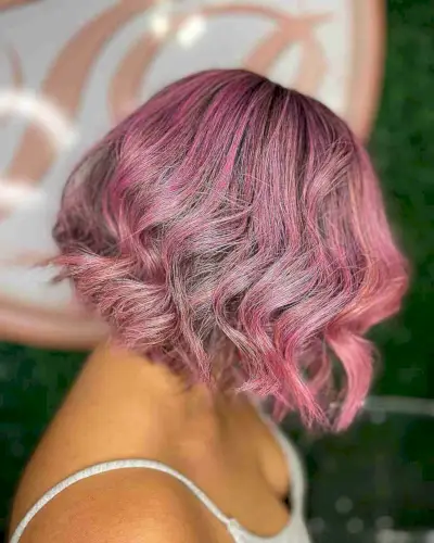 Rich Pink Balayage Highlights on Short Hair