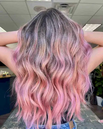 Strawberry Pink Balayage on Dark Hair