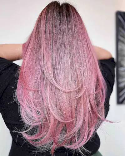 Rooted Pink Balayage for Thin Hair