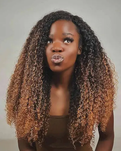 Sun-Kissed Honey Ombre on Long-Length Curly Weave