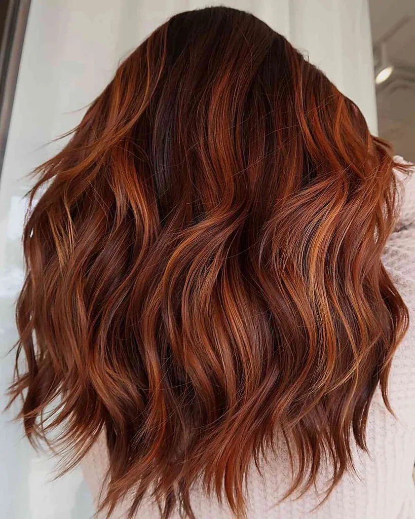 Cabelo Balayage Vermelho de Alto Contraste para mulheres com cabelos grossos de comprimento médio' title=