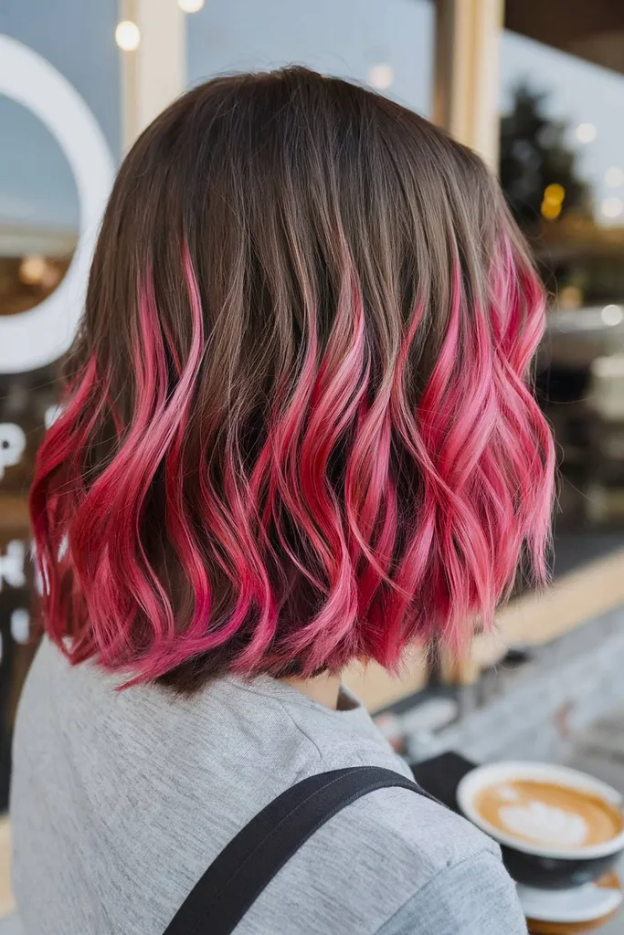 Colore dei capelli rosa per le brune con i capelli corti' title=