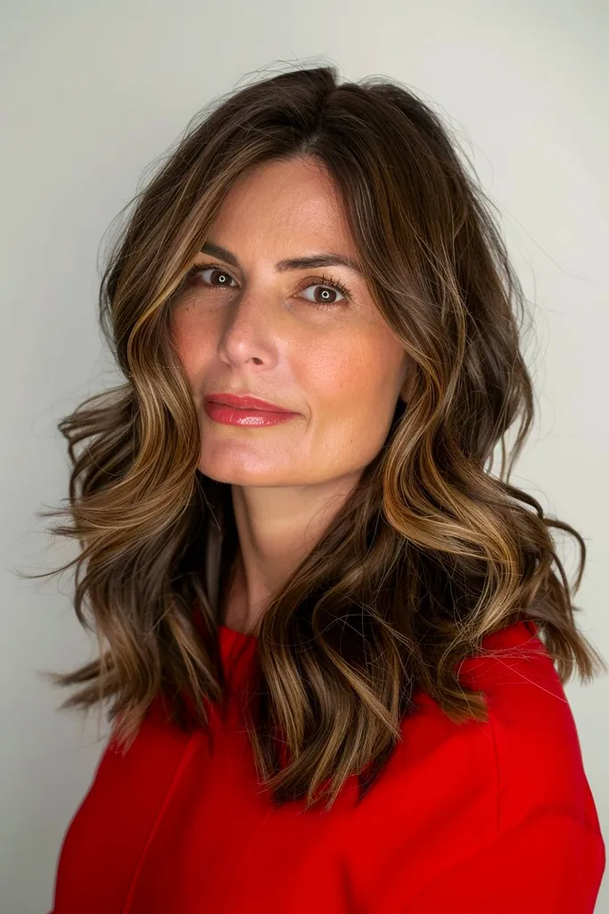 capelli castani sciolti al moka' title=