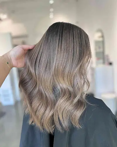 Light Ash Brown Babylights with Root Shadow for Medium Hair