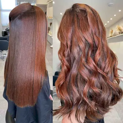 natural auburn wavy hair color