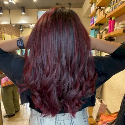 Wine Red Highlights for Dark-Haired Girl