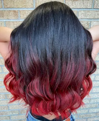Black and Bright Red Ombre for Long Hair