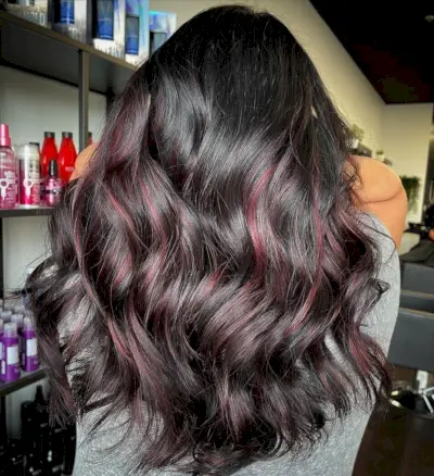 Red highlights Ideal On Jet Black Hair