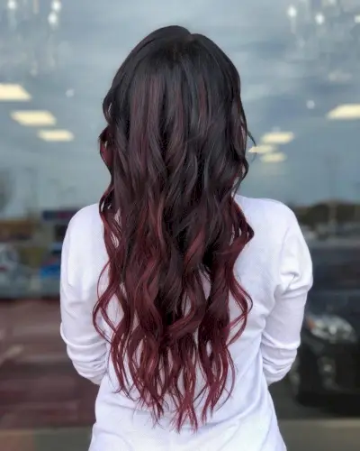 Subtle Dark Red Balayage Highlights