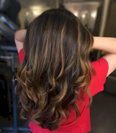 Caramel Streaks on Dark Brown Roots