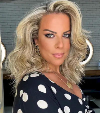 medium-length layered cut with light blonde hue