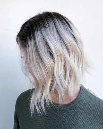 Medium-Short White Blonde with Darker Roots