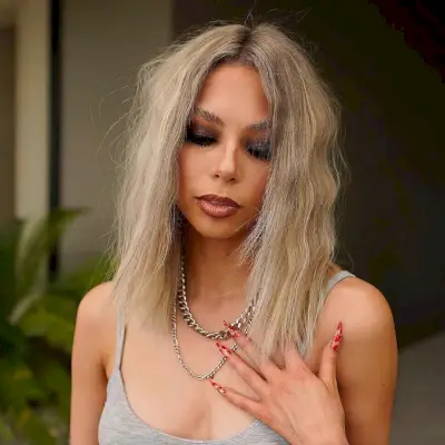 shoulder-length warm blonde