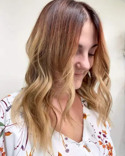 Wavy Copper Brown to Golden Blonde Ombre
