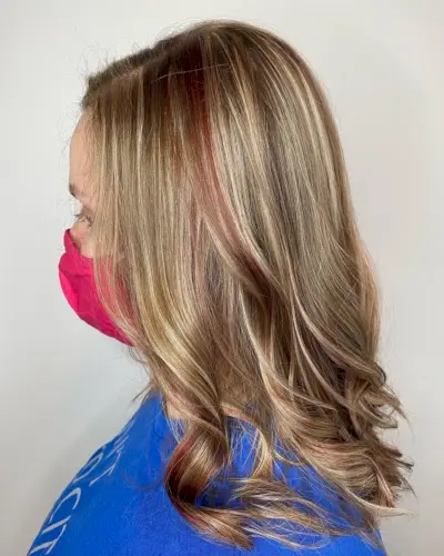 Casual lowlights on red and blonde hair