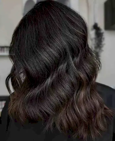 Dark-Rooted Medium Chocolate Brown Balayage with Choppy Waves