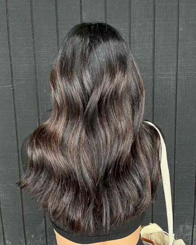 Brunette Subtle Chocolate Balayage Highlights on Long-Length Dark Hair