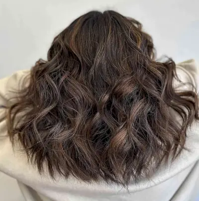 Dark Chocolate Brown Balayage Curls for Medium Choppy Haircut