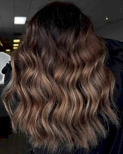 Chocolate Brown Balayage with Hazelnut Tones