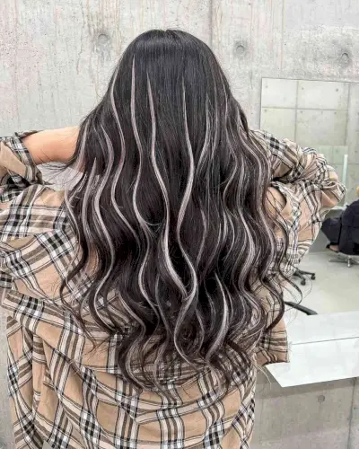 Black Hair with Thin White Highlights