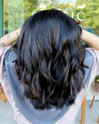 Medium-Length Black Hair with Light Brown Highlights