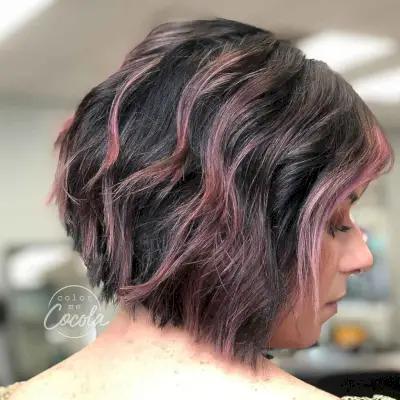 black bob with chunky pink highlights