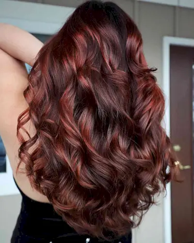 Curly for Long Dark Brown Hair with Red Highlights