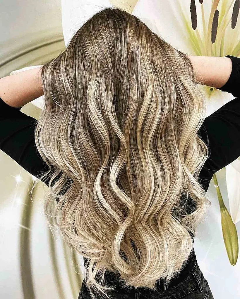 Balayage maro cu evidenție blondă ușoară' title=