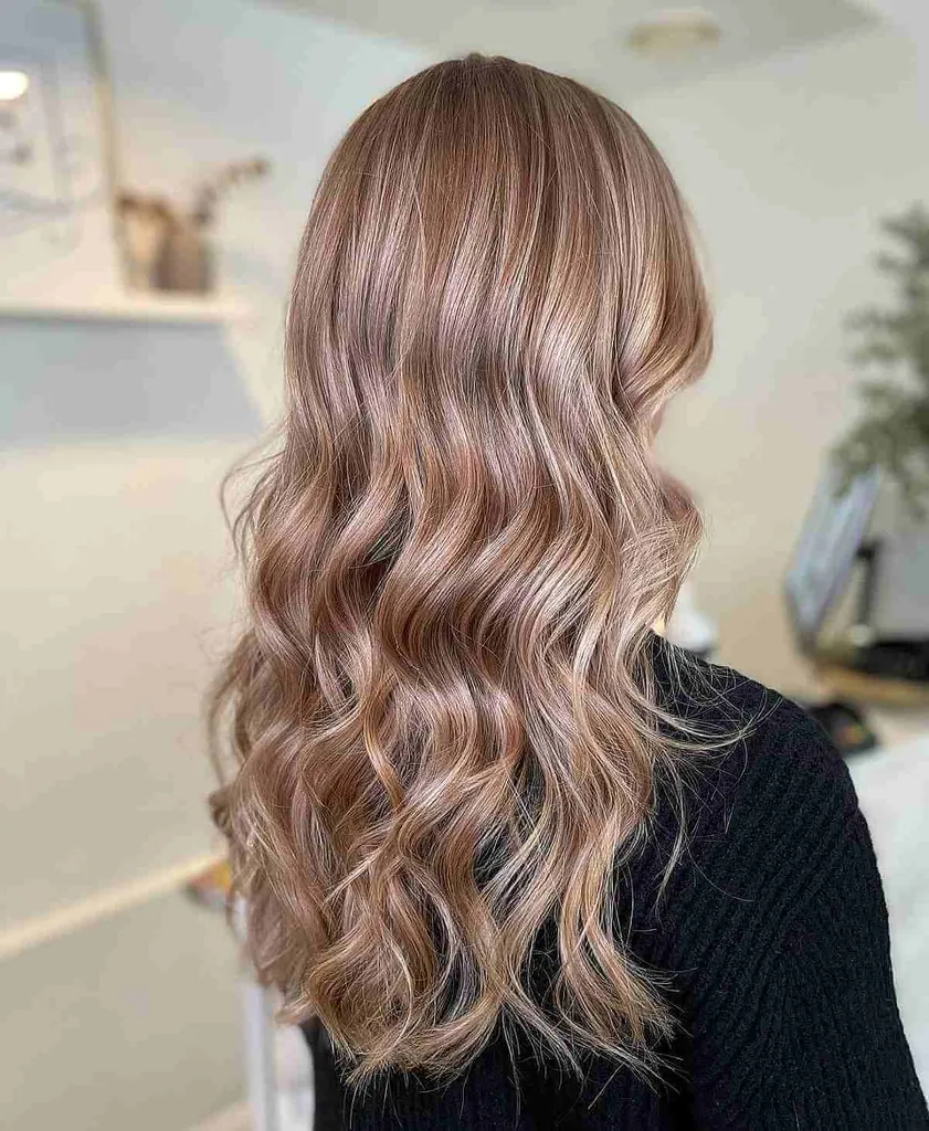 Părul brun deschis cu evidențierea blondei' title=