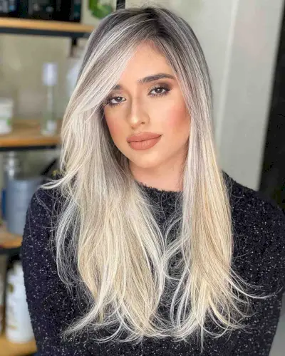 Pale Long Blonde Hair with Black Roots