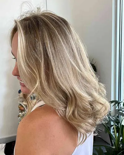 Dirty Bright Blonde Balayage with Money Piece for Thick Medium Hair