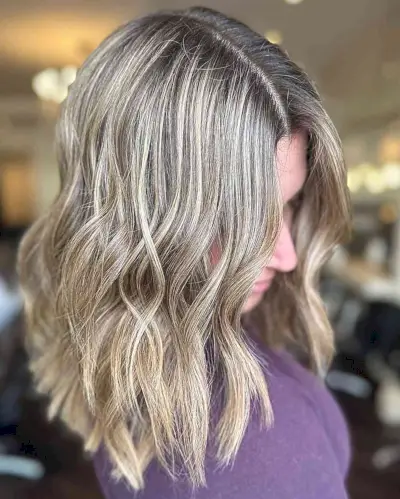 Medium Middle Part Layered Cut with Dirty Lived-in Blonde Balayage Hue