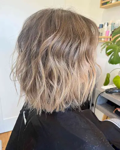 Short Dirty Bronde Balayage Hair with Tousled Loose Waves