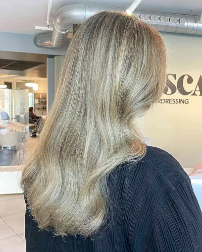 Medium-Long Dirty Beachy Blonde Balayage with Soft Honey Hues