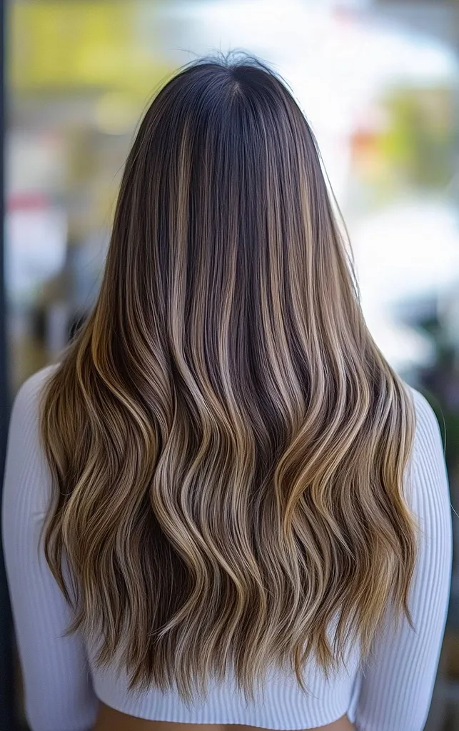 Gari, taisni mati ar tumši brūniem un karameļu balayage akcentiem' title=