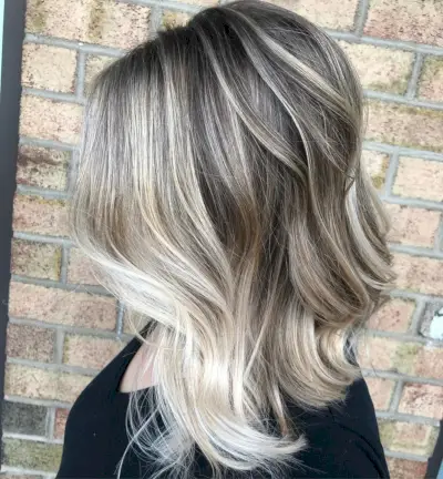dark brown hair with platinum blonde highlights