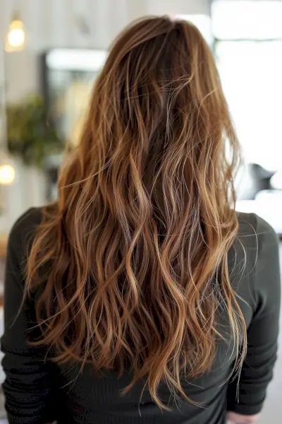 sun kissed highlights on chestnut brown hair