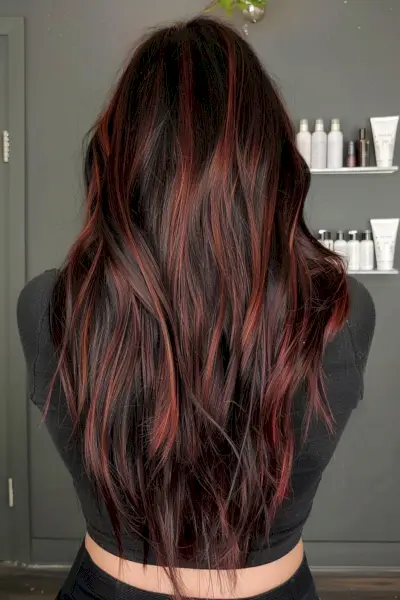 Brown hair with red highlights