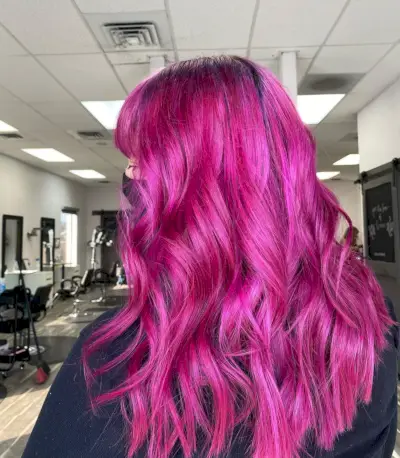 Bright Magenta hair color with Violet Roots