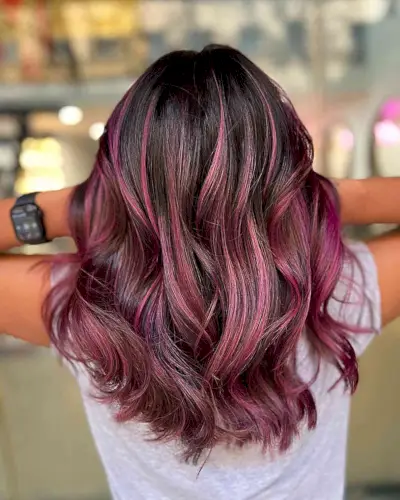 Magenta Highlights on Dark Hair for Women