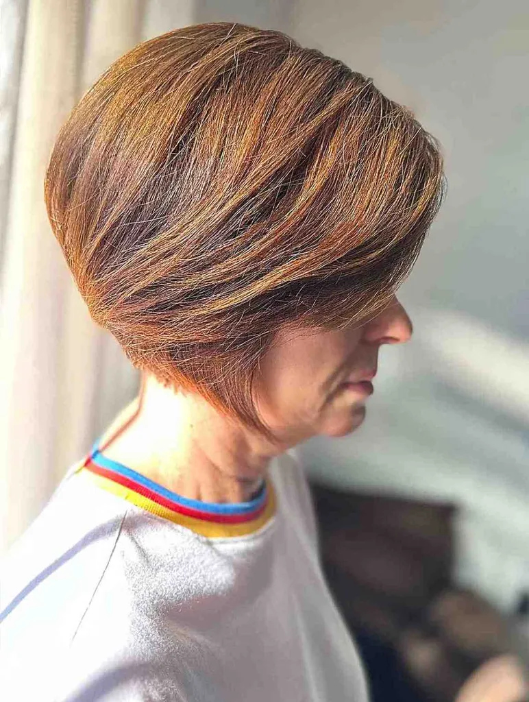 Auburn Bronde Short Bob para mulheres com mais de 70 anos' title=