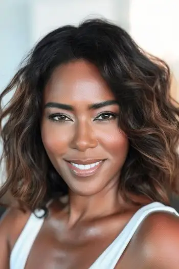 Subtile karamelhøjdepunkter på dybe brune bølger.