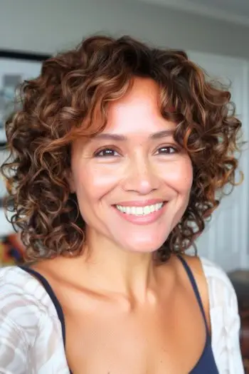 Karamelhøjdepunkter på beskårne brune krøllede lag.