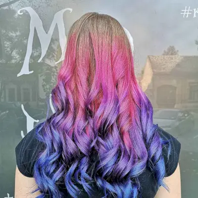 Colorful ombre on long mermaid hair
